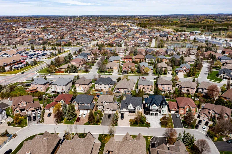 An aerial view of the Willmott neighborhood in Milton.