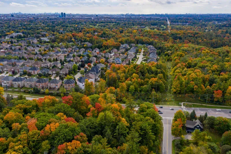 An aerial view of the Coates neighborhood in Milton.