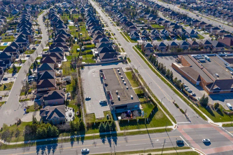 An aerial view of the Scott neighborhood in Milton.