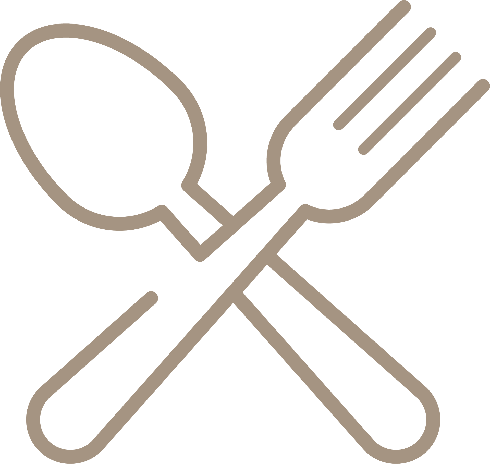 A fork and spoon crossed over each other on a white background.